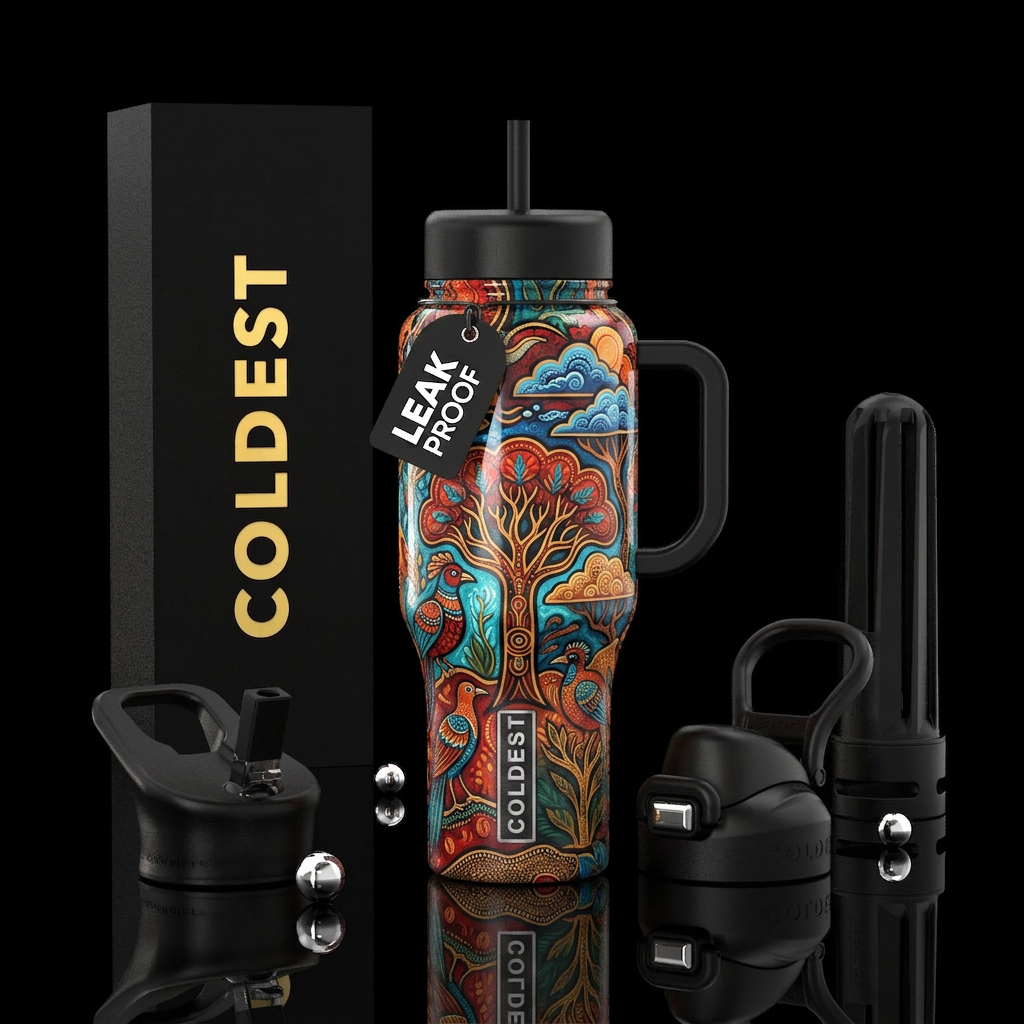 African pattern, dramatic, aboriginal, inbued, bir... water bottle design