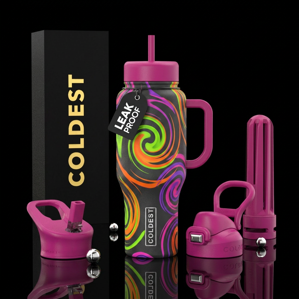 spirals, seamless, matte water bottle design