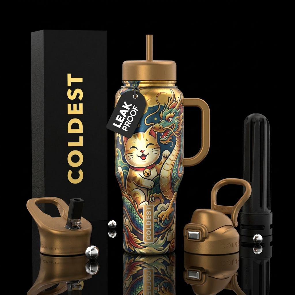 , old, happy mood, cat, seamless, luxurious, happy... water bottle design