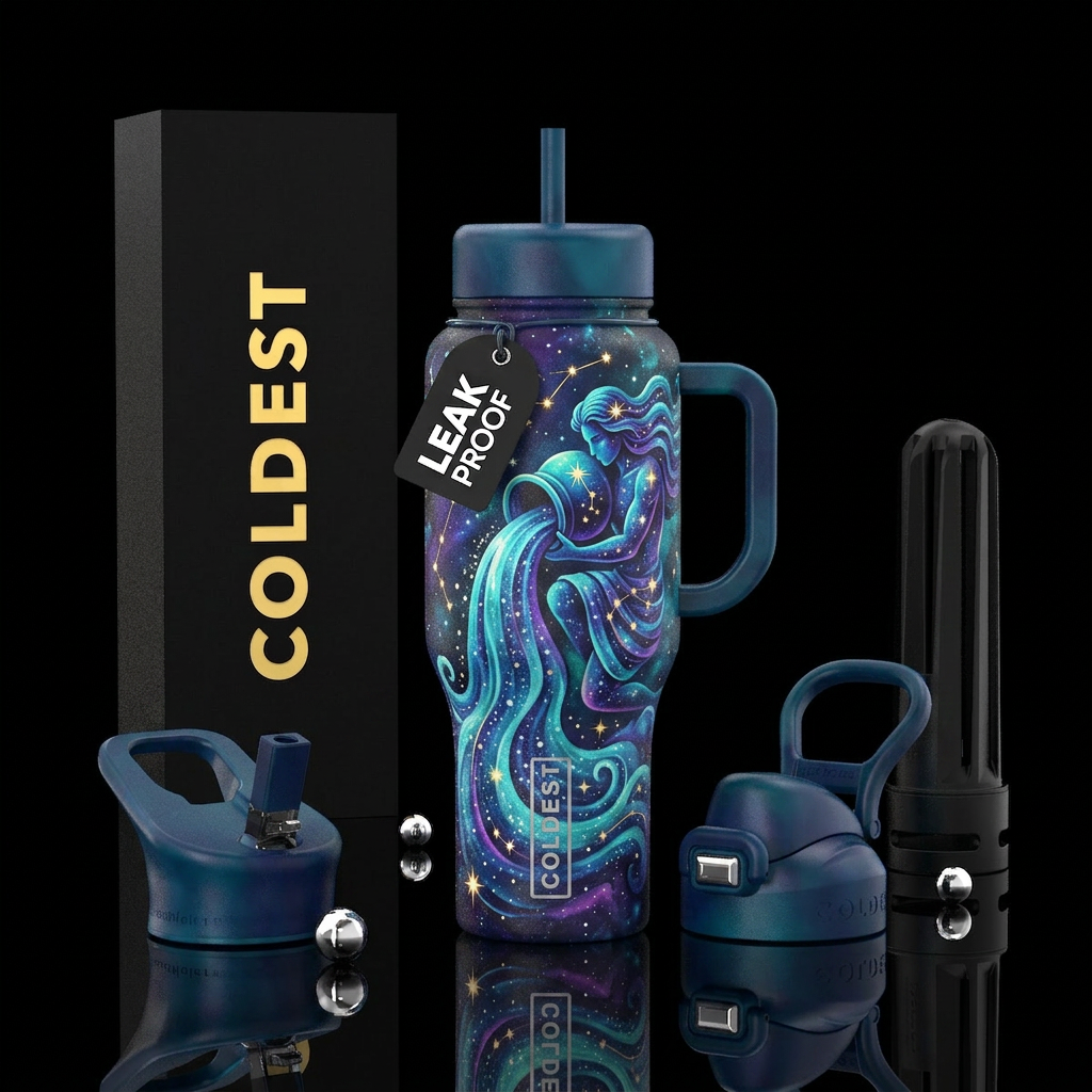 zodiac Aquarius,  inbued, shiny, vibrant, beautifu... water bottle design
