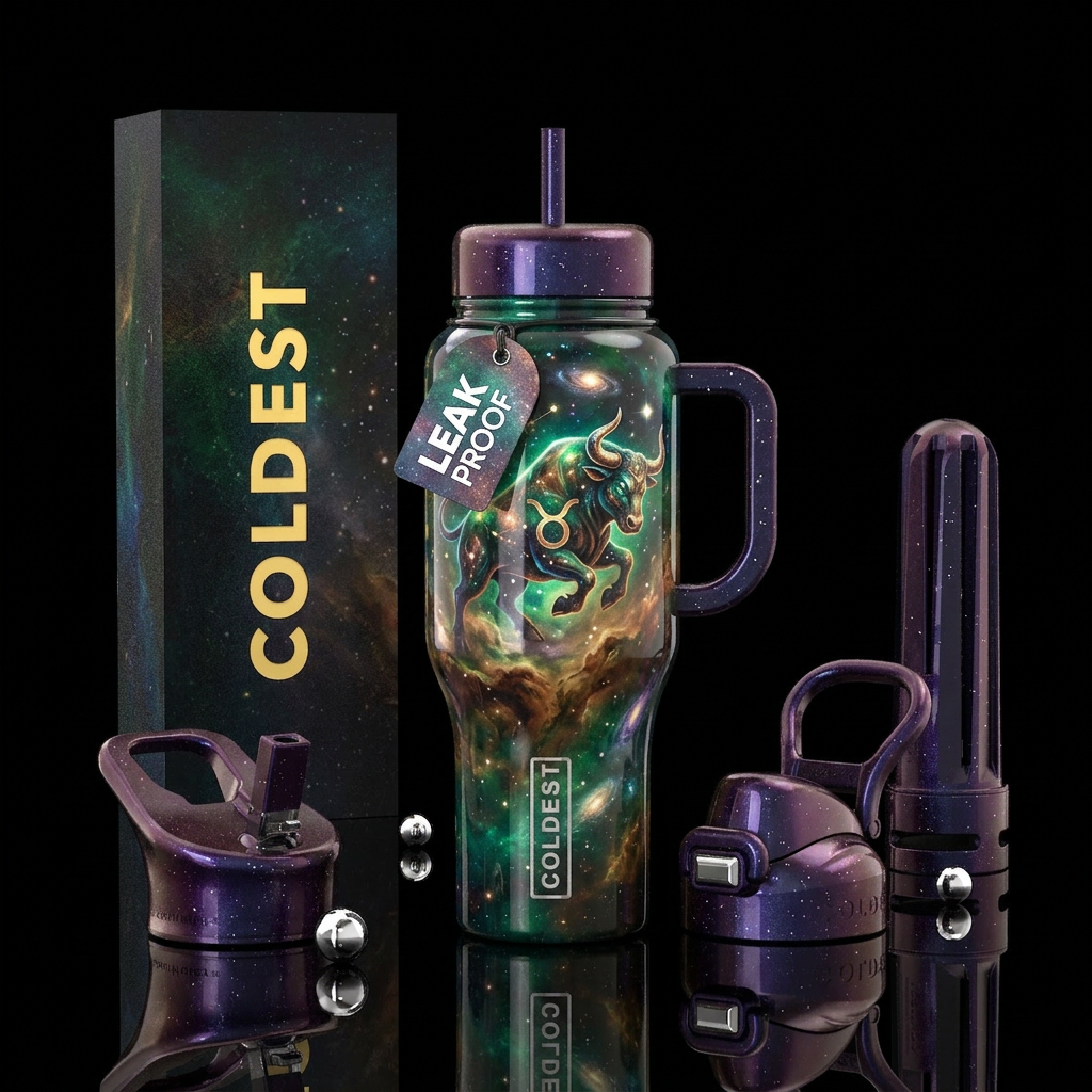 zodiac taurus,  inbued, shiny, vibrant, beautiful,... water bottle design