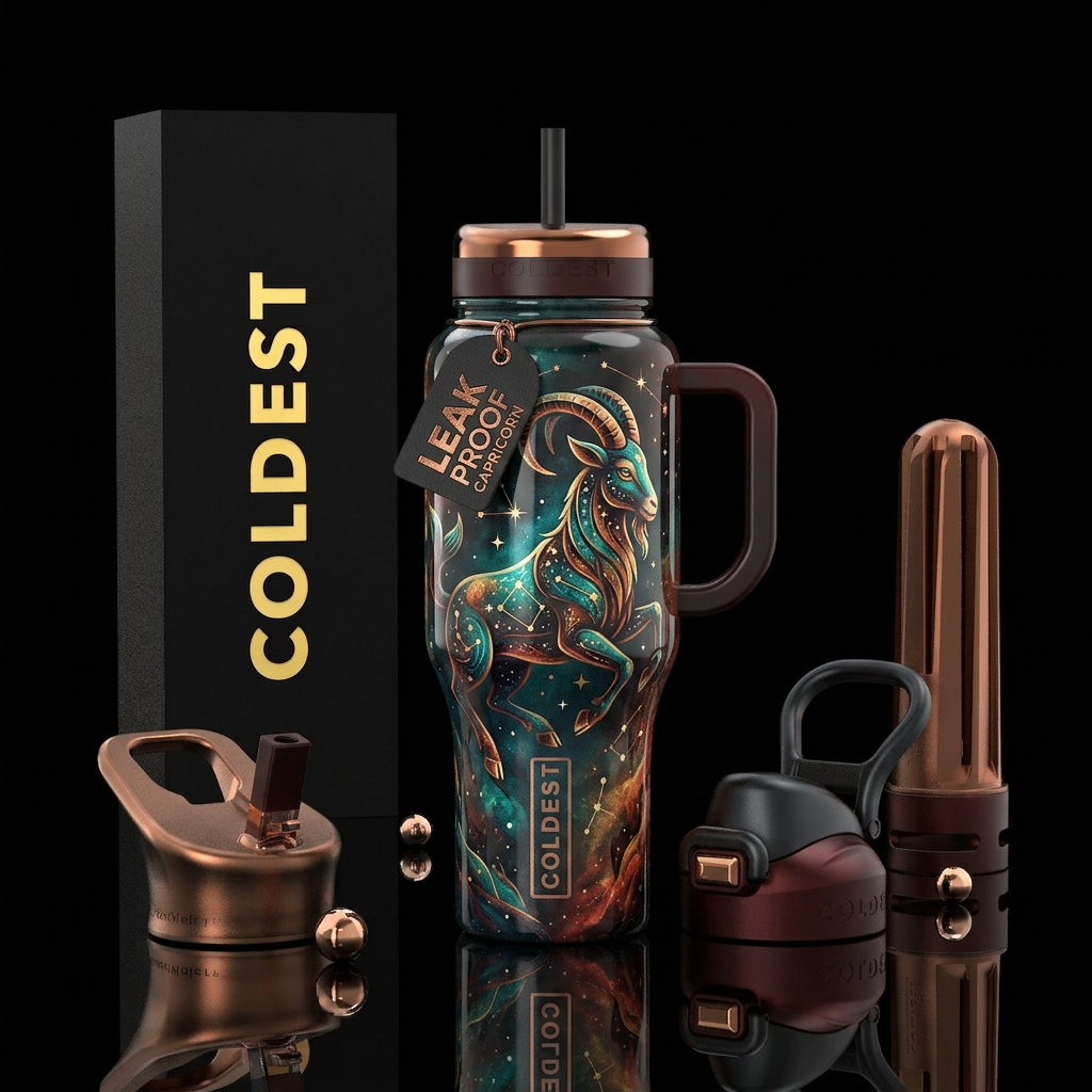 zodiac capricorn,  inbued, shiny, vibrant, beautif... water bottle design