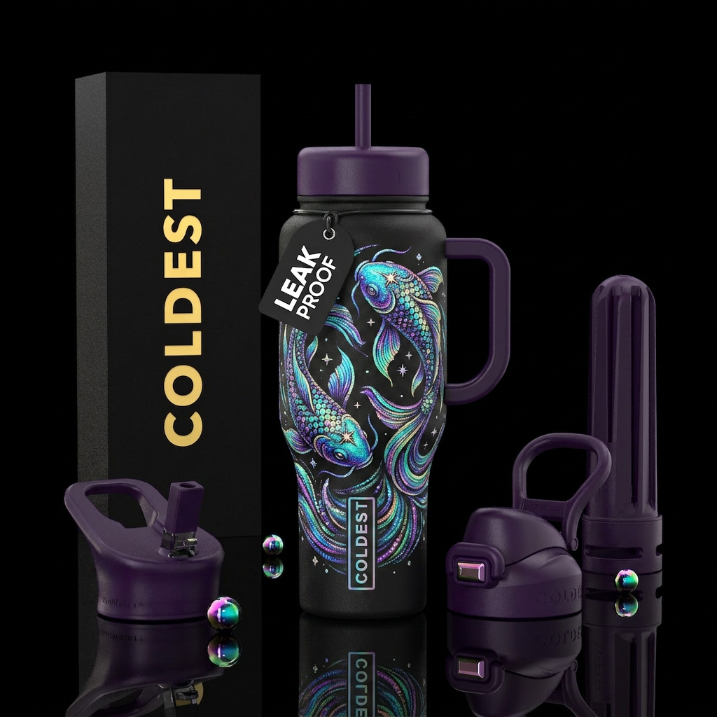 zodiac Pisces,  inbued, shiny, vibrant, beautiful,... water bottle design