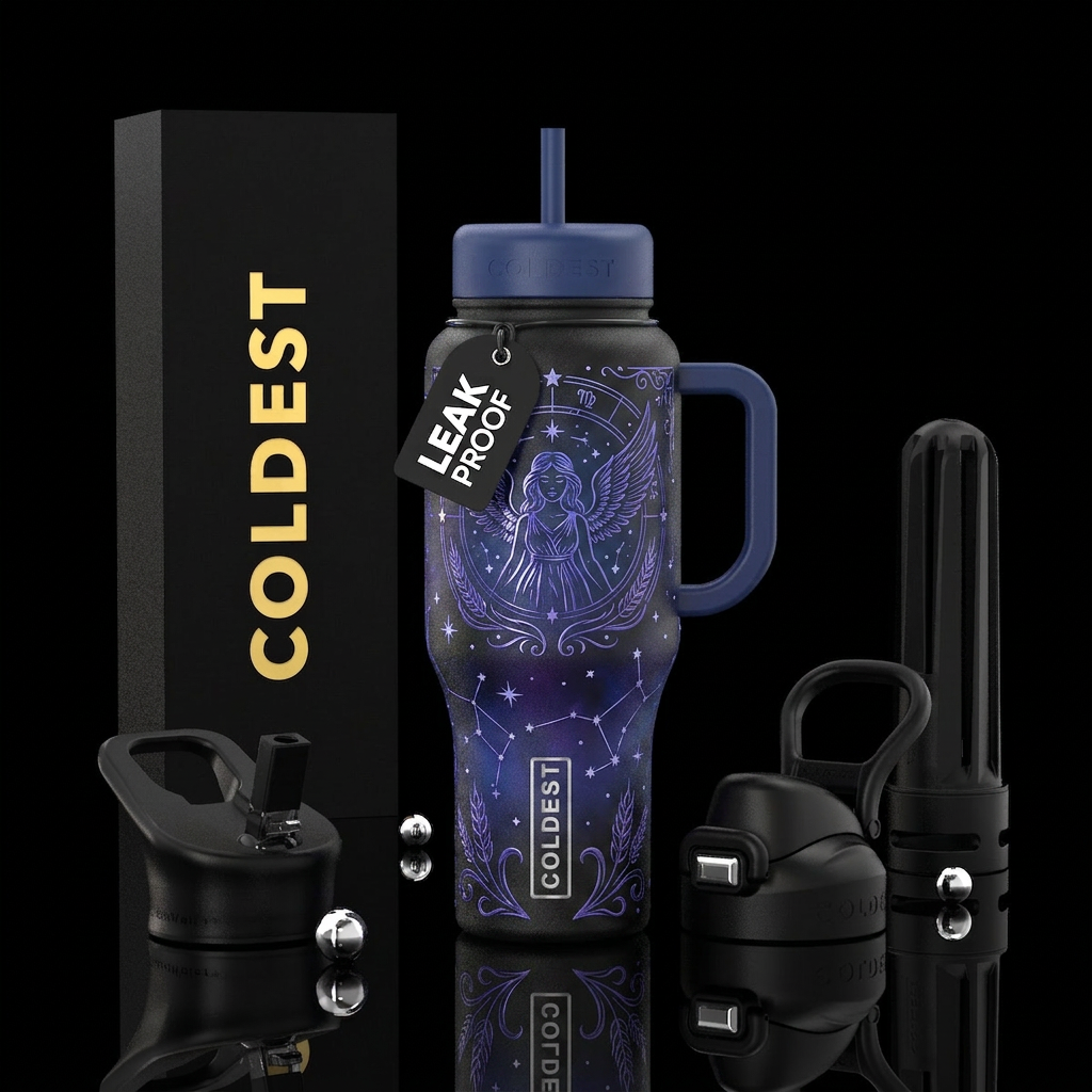 zodiac virgo, inbued, shiny, vibrant, beautiful, u... water bottle design