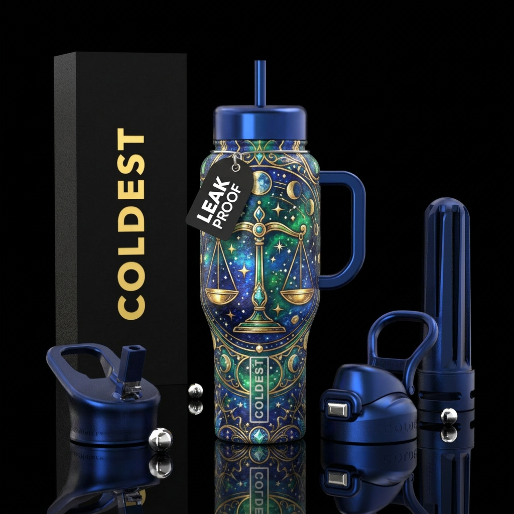 zodiac libra, inbued, shiny, vibrant, beautiful, u... water bottle design