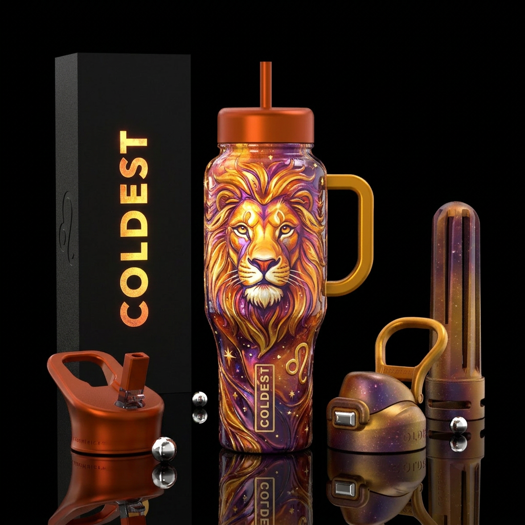 zodiac leo, inbued, shiny, vibrant, beautiful, uni... water bottle design