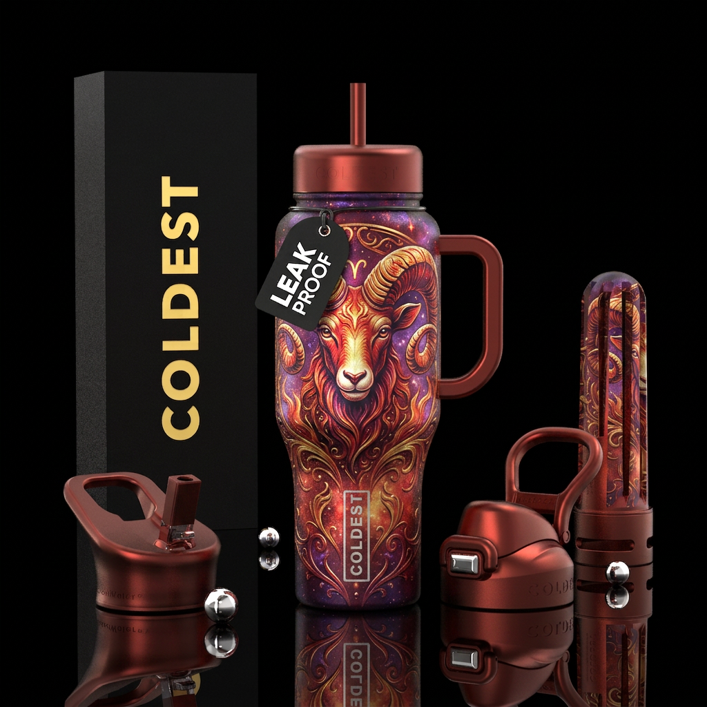 zodiac aries, inbued, shiny, vibrant, beautiful, u... water bottle design