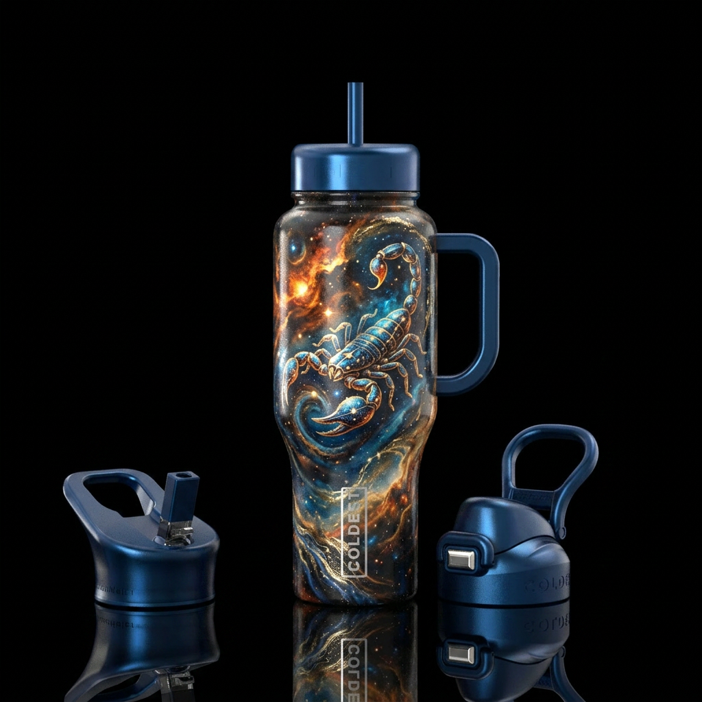 zodiac scorpio, inbued, shiny, vibrant, beautiful,... water bottle design