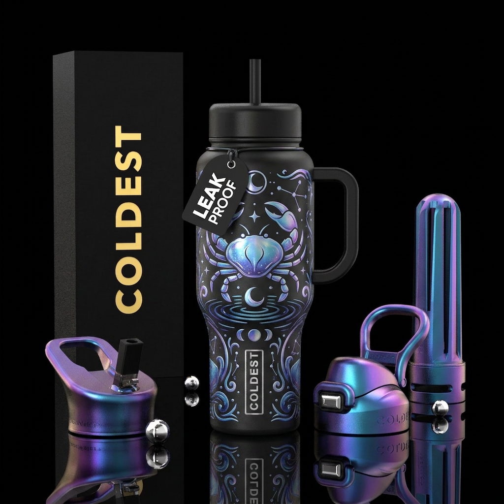 zodiac cancer, inbued, shiny, vibrant, beautiful, ... water bottle design