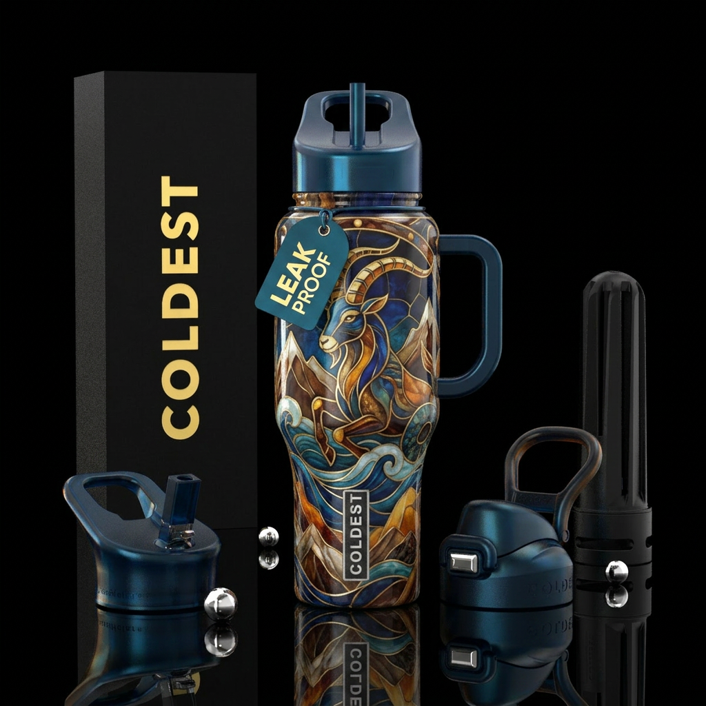 zodiac capricorn, inbued, shiny, vibrant, beautifu... water bottle design