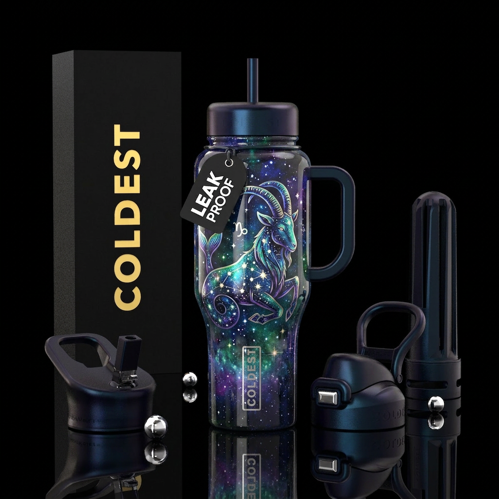 zodiac capricorn, inbued, shiny, vibrant, beautifu... water bottle design