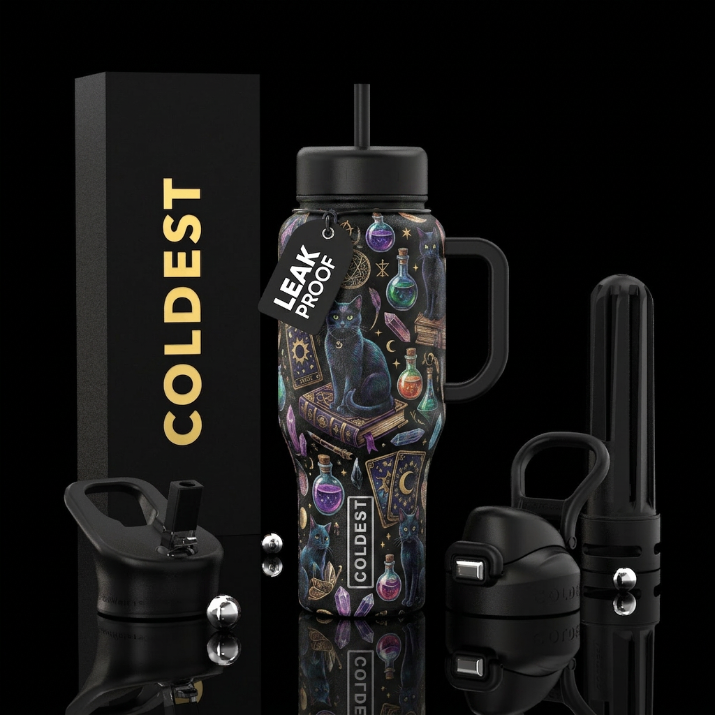 Black cat tarot books potions water bottle design