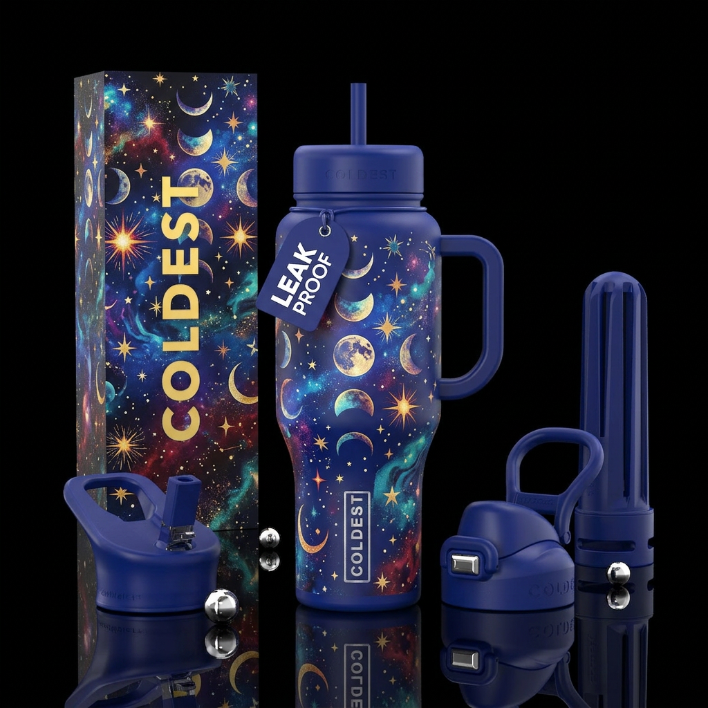 Moon and stars water bottle design