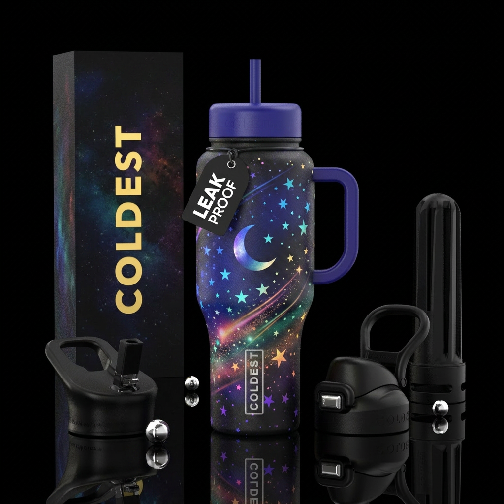 Moon and stars water bottle design