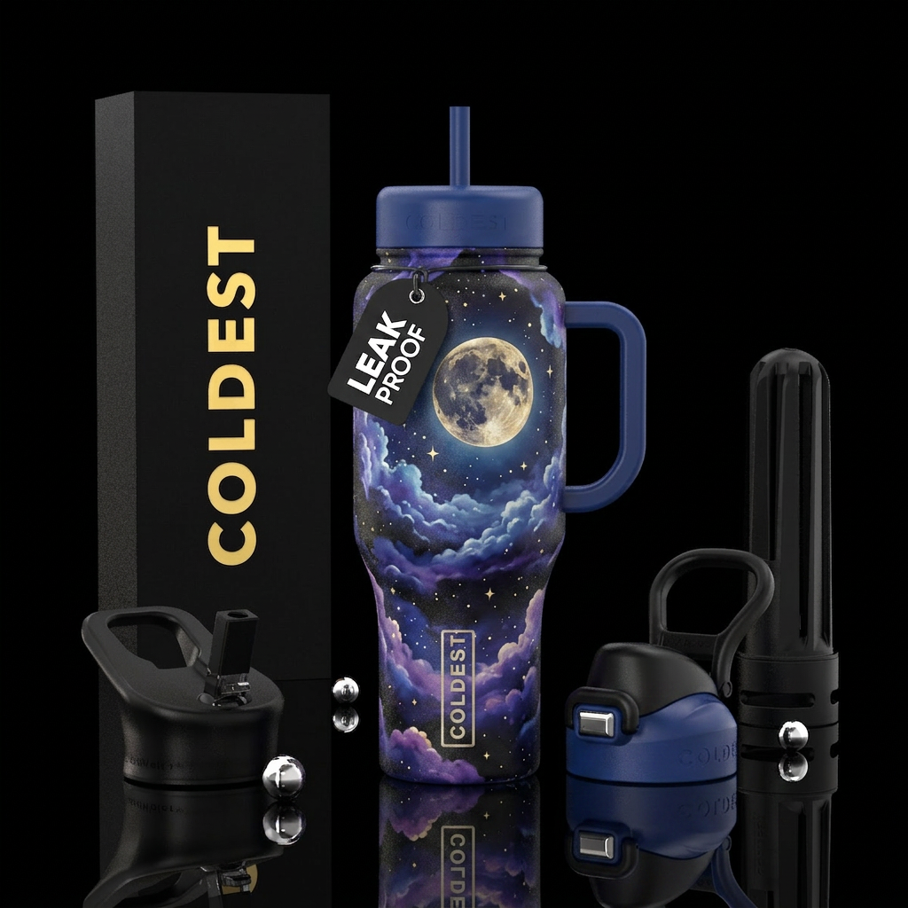 Moon and stars clouds in the sky water bottle design
