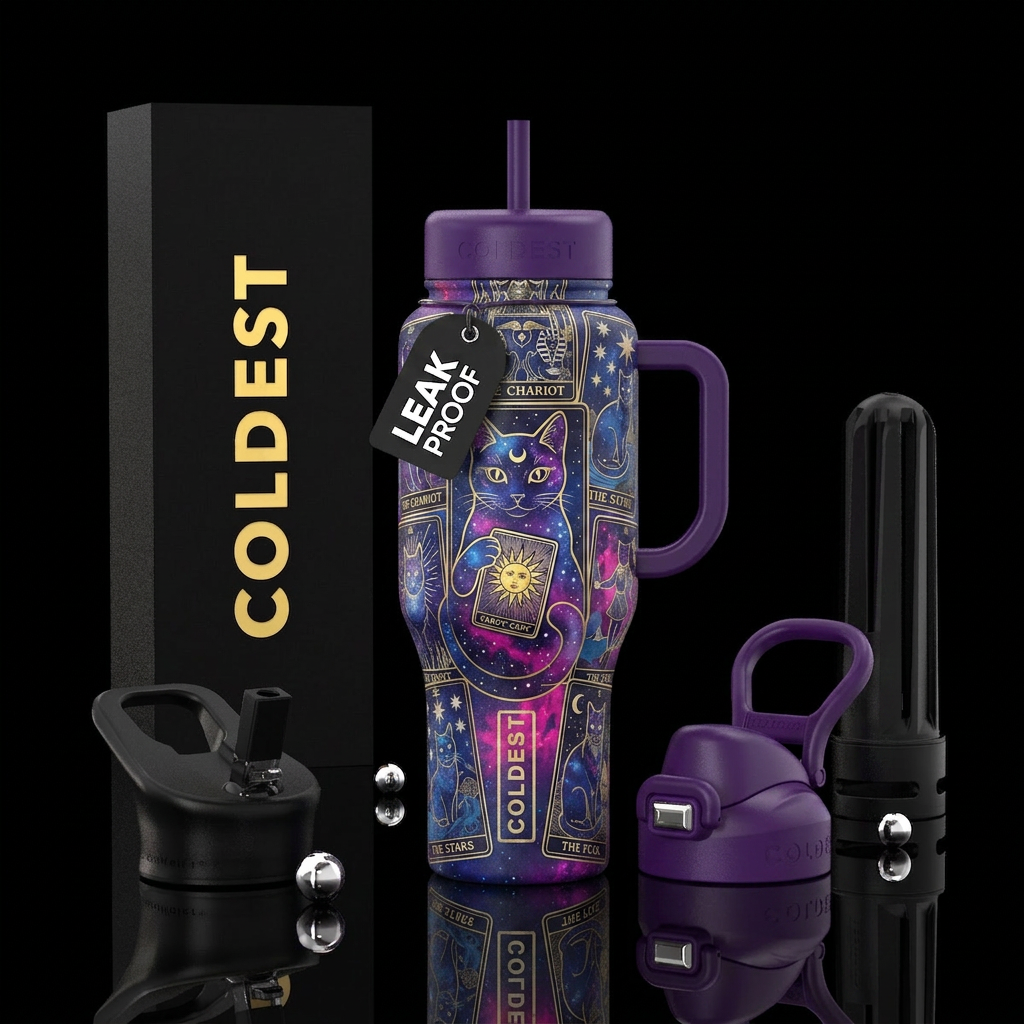 Tarot kitty water bottle design