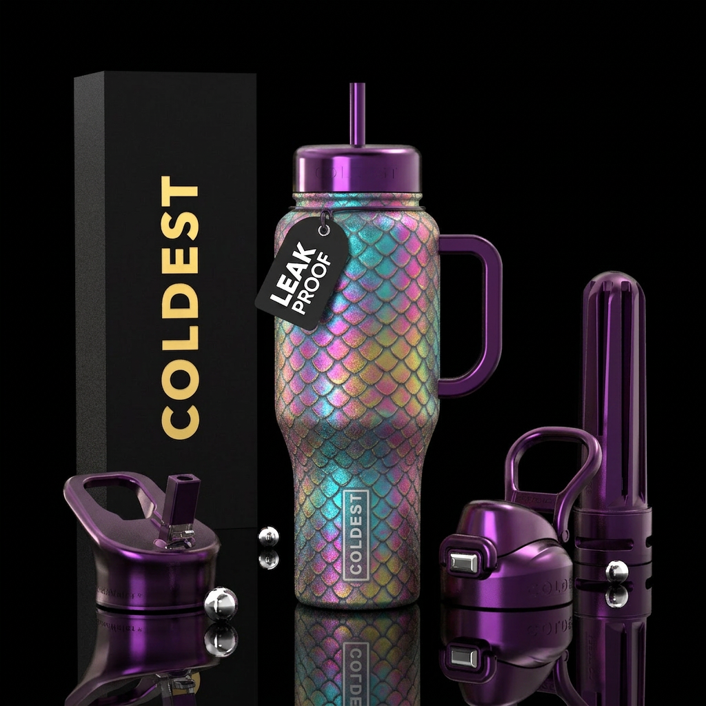 Metallic rainbow dragon scales water bottle design