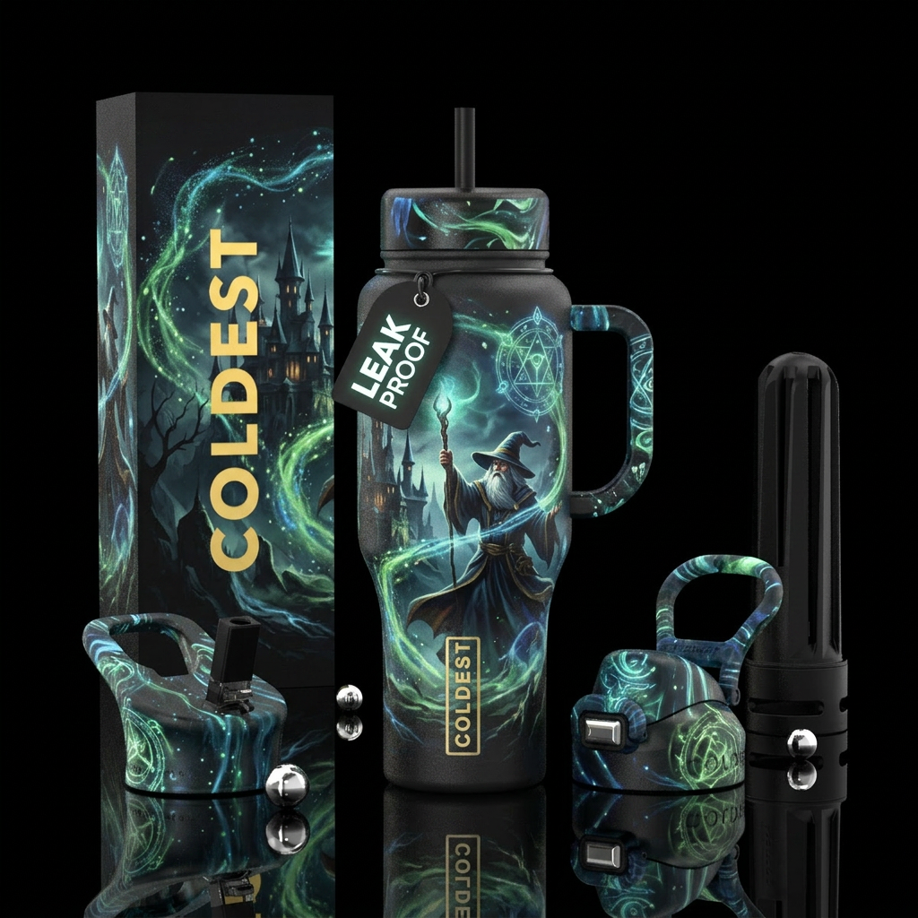 wizard, haunted water bottle design