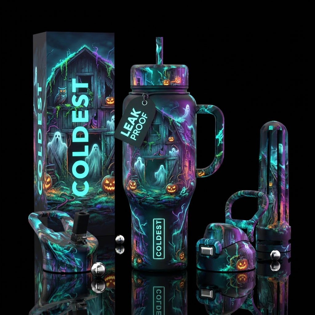 Gloie haunted Barns water bottle design