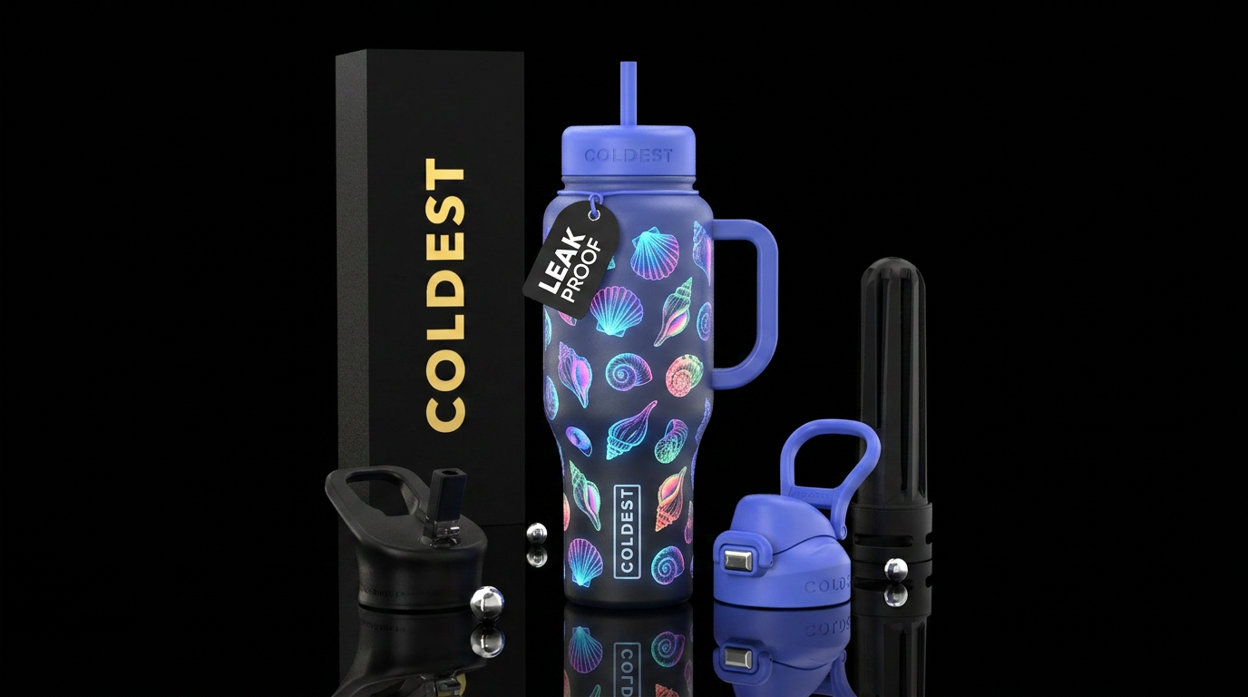 Colorful seashells glowie water bottle design