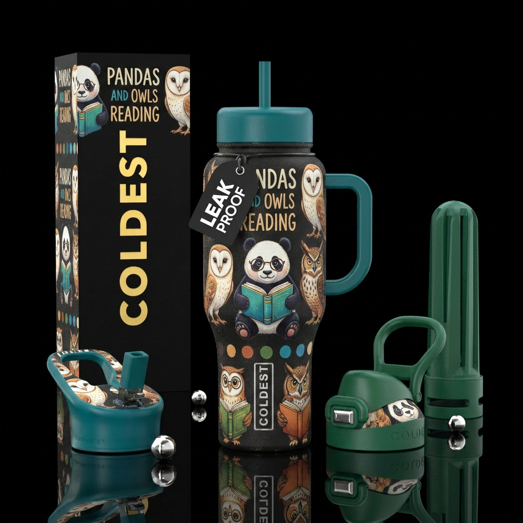 PA DAS AND OWLS READIN G water bottle design