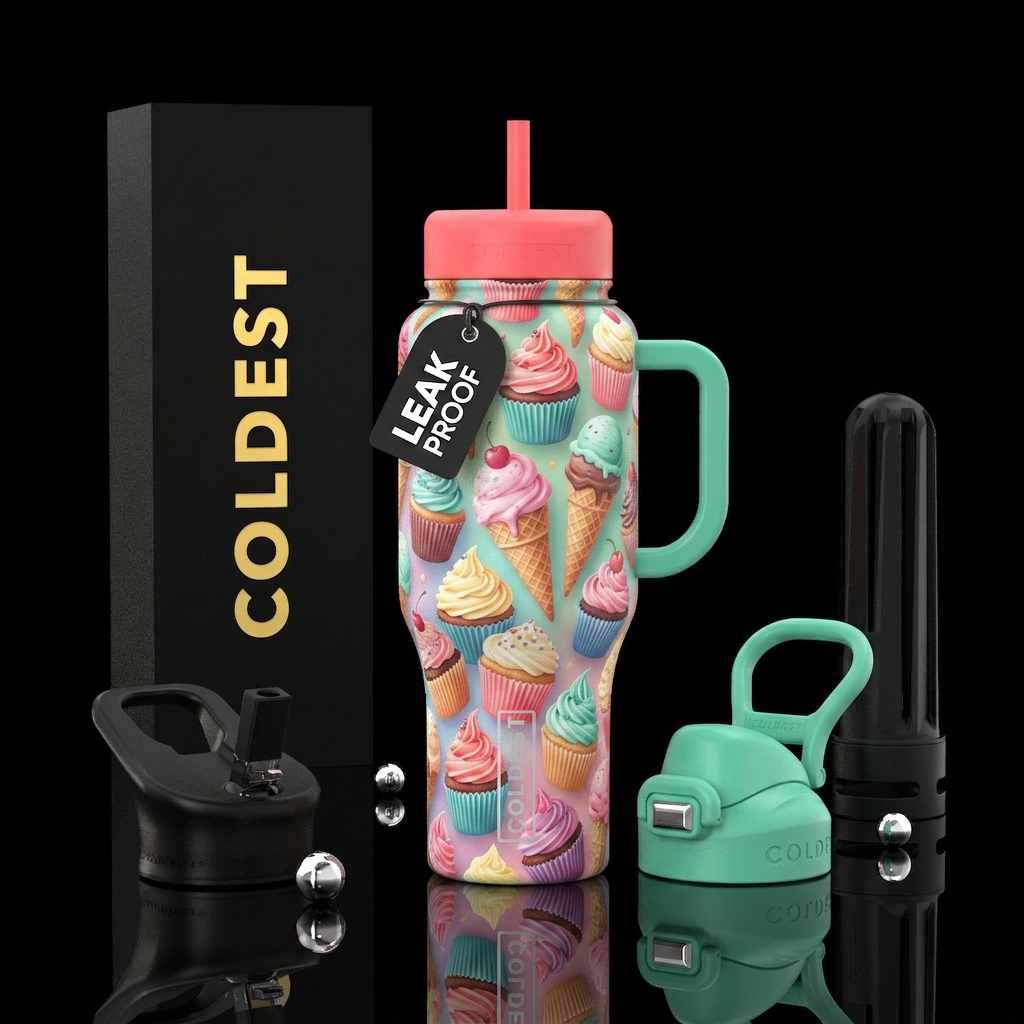 Cupcakes & Ice cream cones summer fun water bottle design
