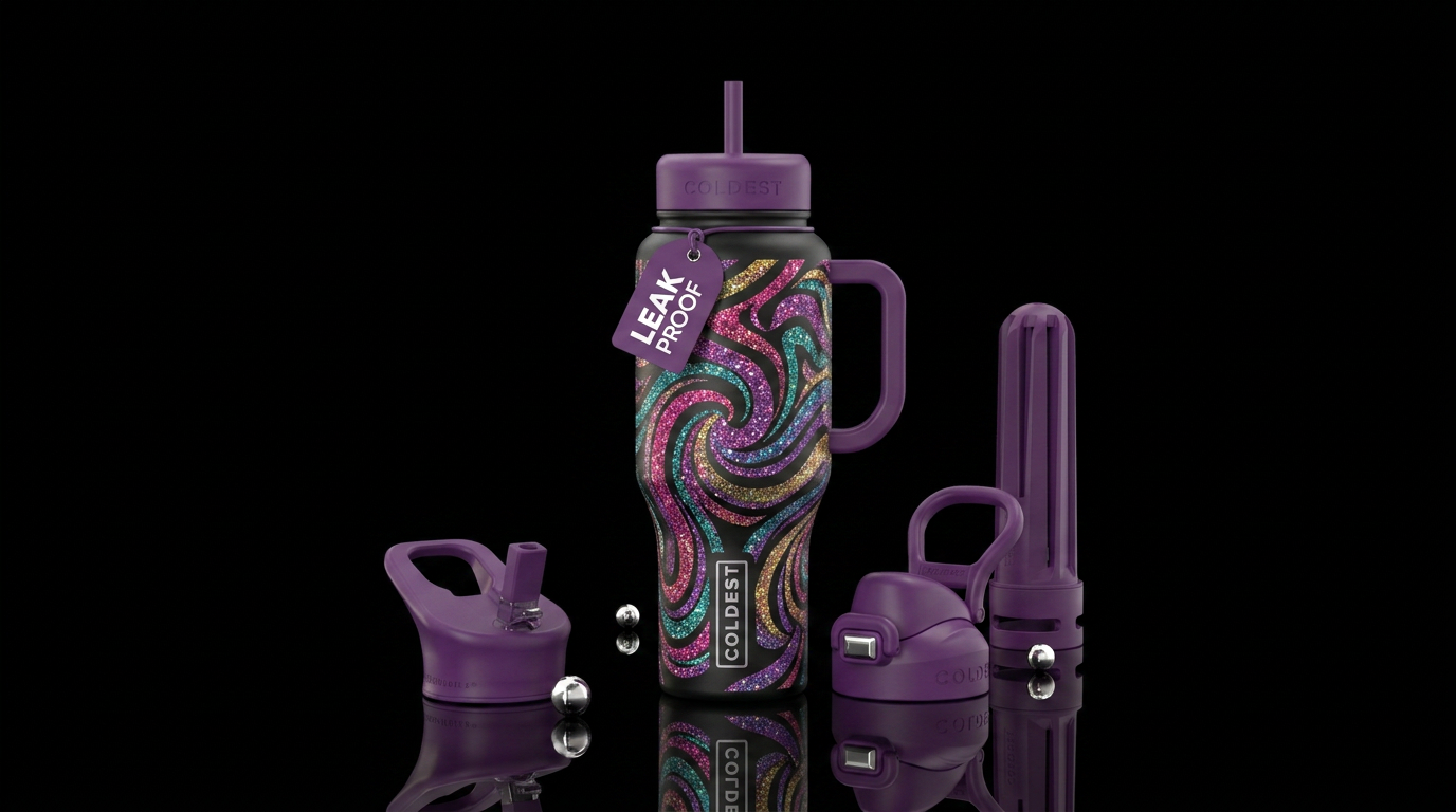 Multi coloredglitery swirls water bottle design