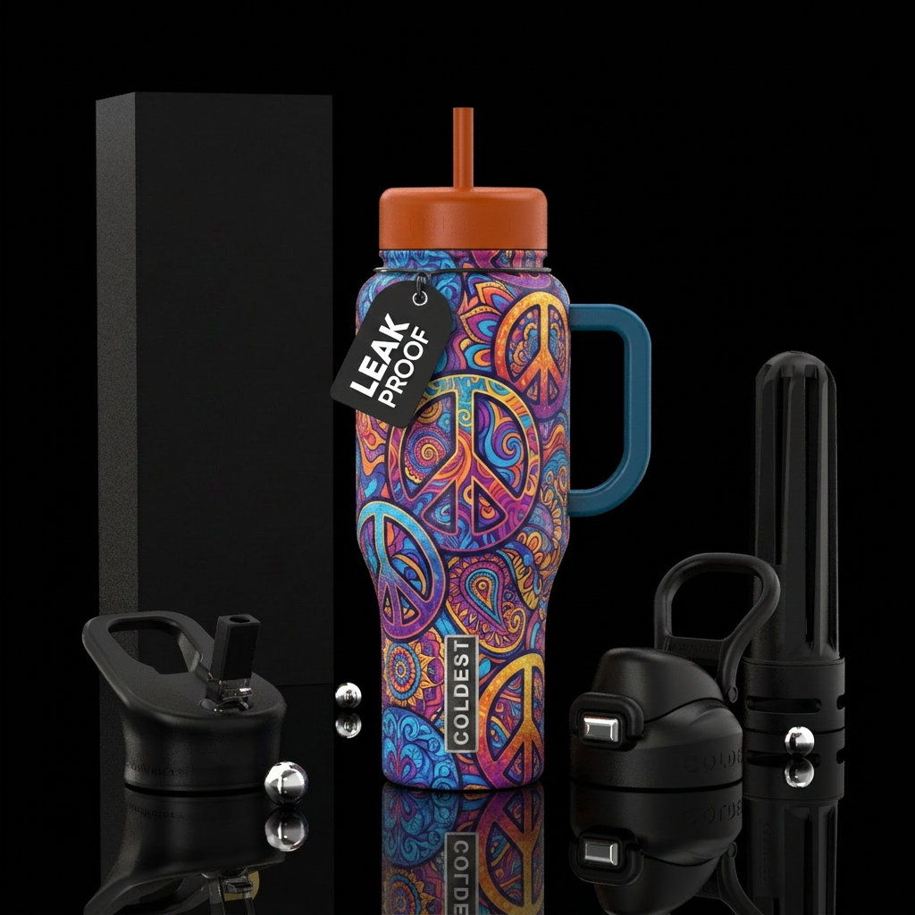 Phsycadelic peace signs water bottle design