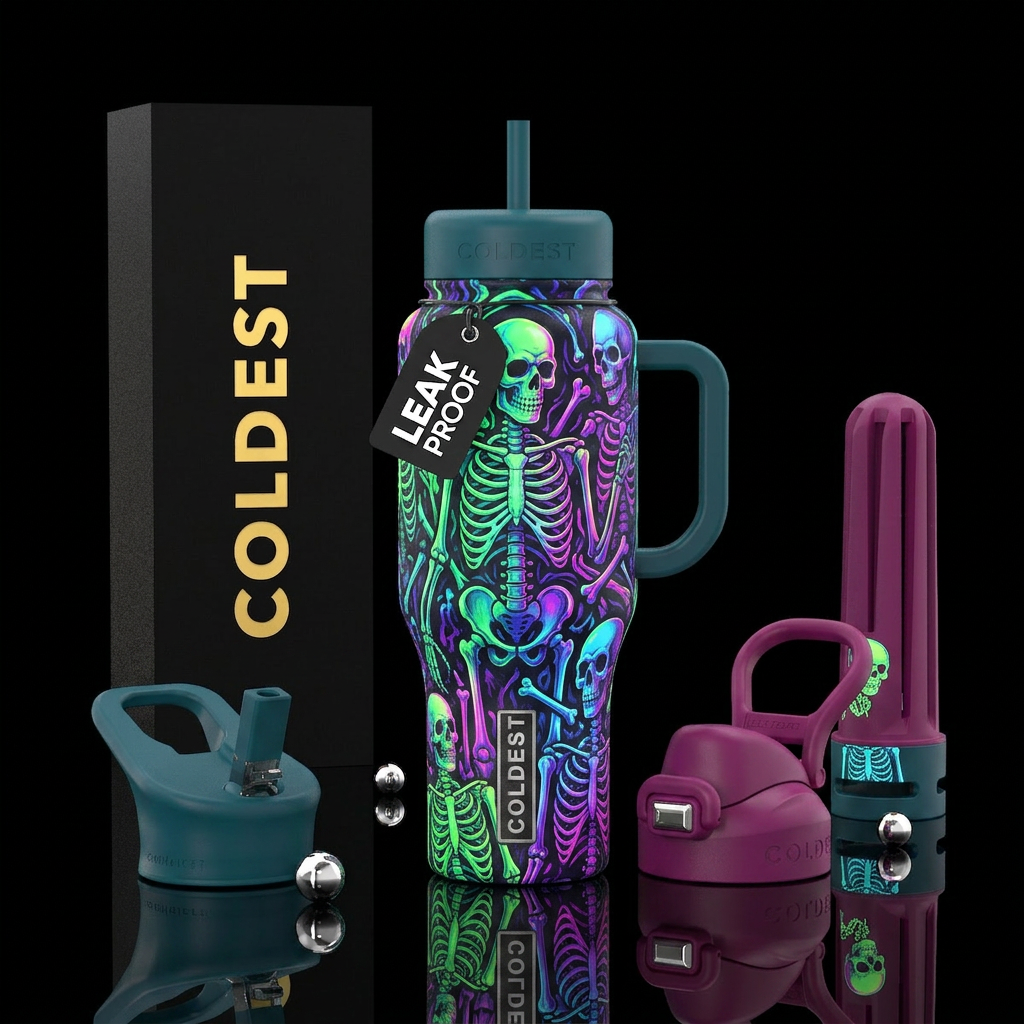 Scary skeleton glowie water bottle design