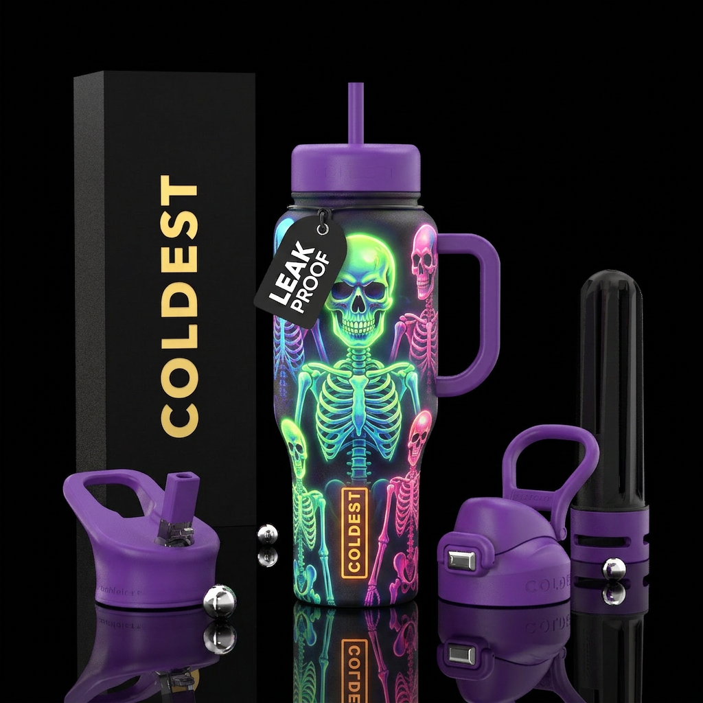 Scary skeleton glowie water bottle design