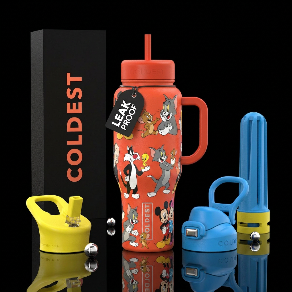 Famous cartoon cats and mouses water bottle design