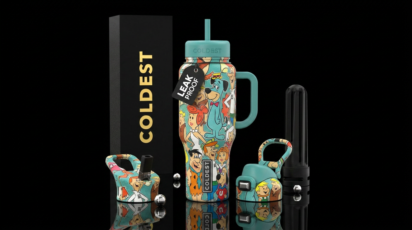 Cartoon characters from the 60s water bottle design