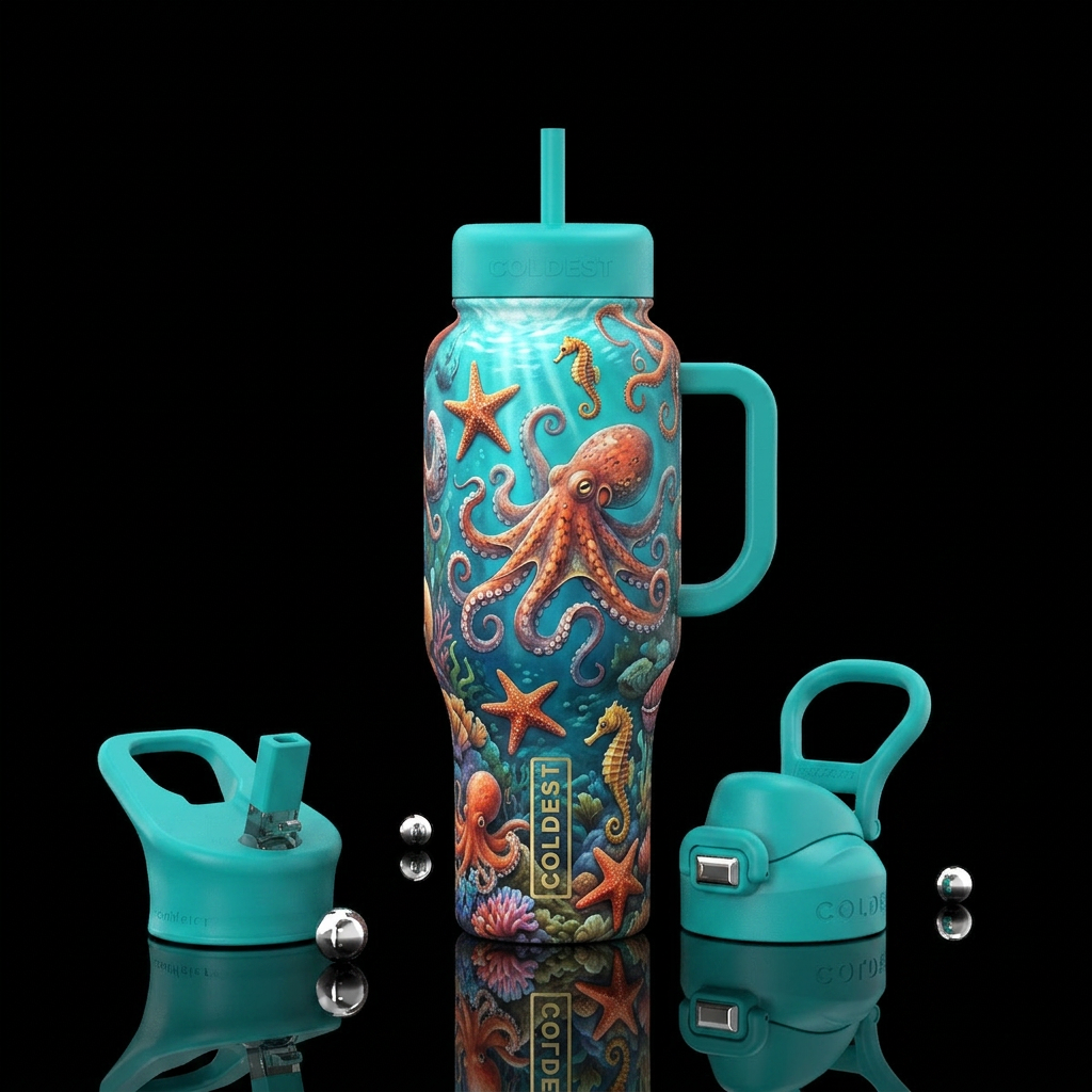 Octopuses star fish & sea horses water bottle design