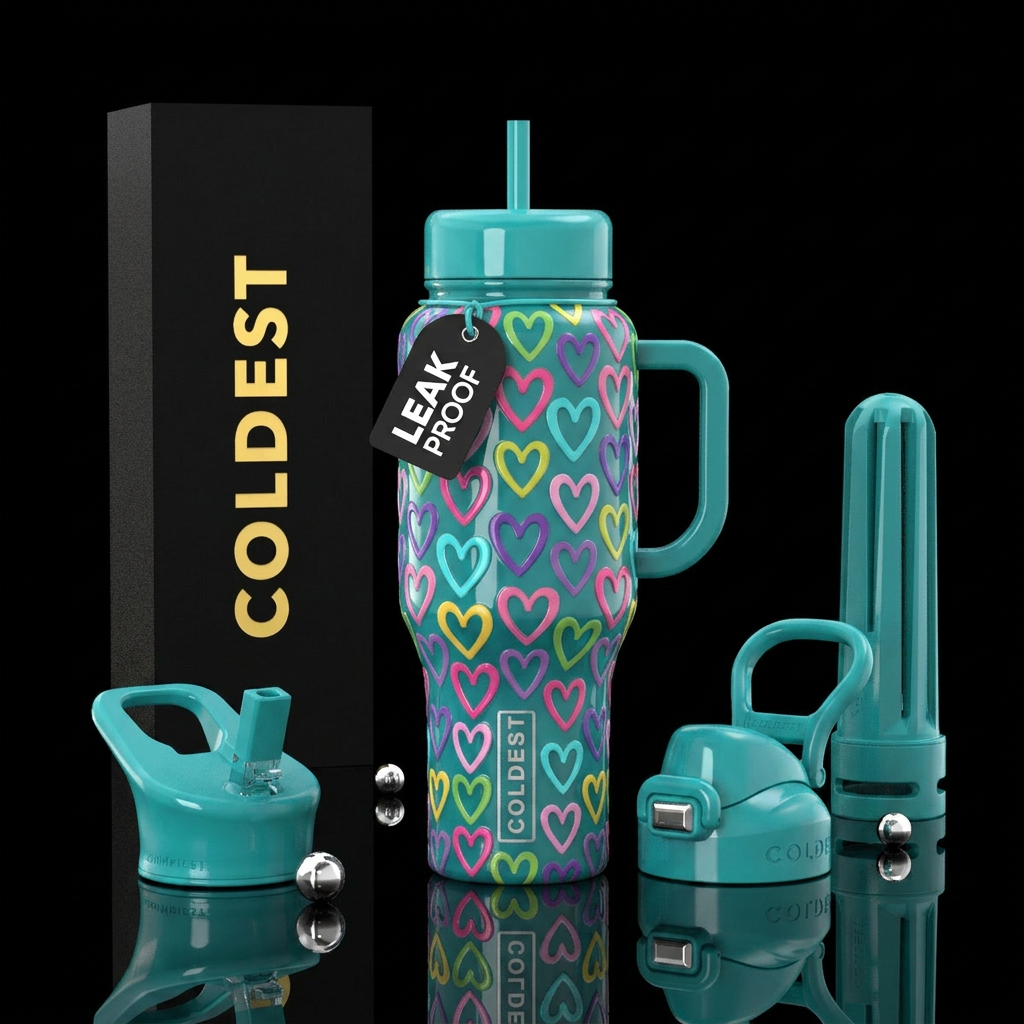 Glossy mulit colored open hearts water bottle design