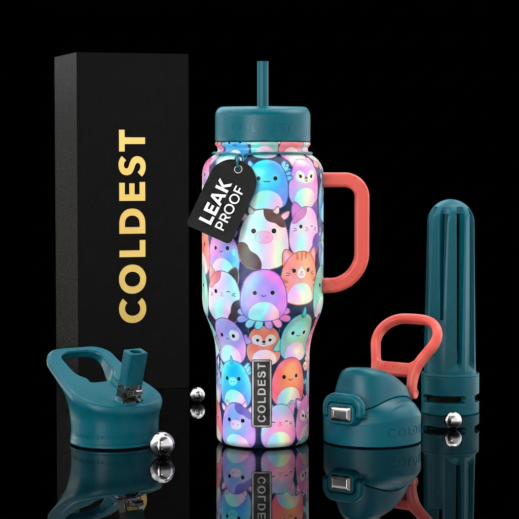 Assorted mini squish mallows mini colors glowie water bottle design