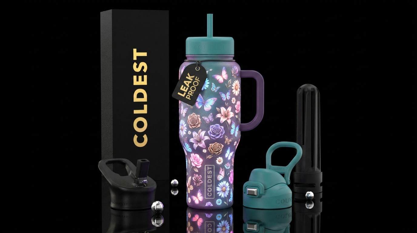 Butterflies and flowers glowie water bottle design