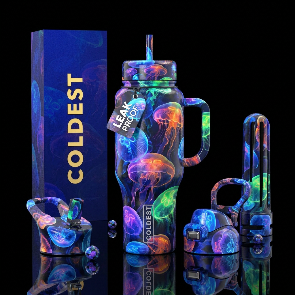 Multi color jelly fish water bottle design
