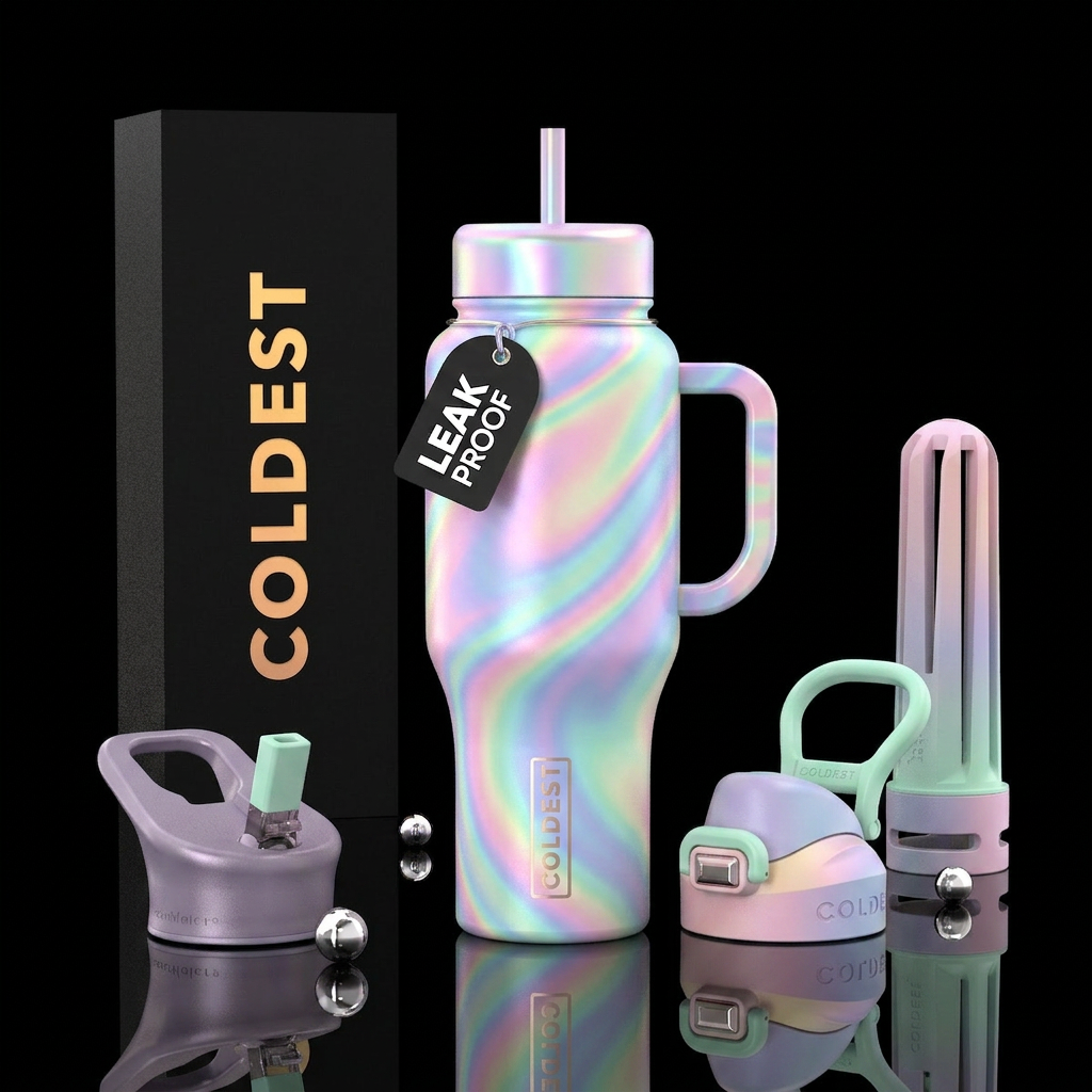 Pastel rainbow color swirls holy bil water bottle design