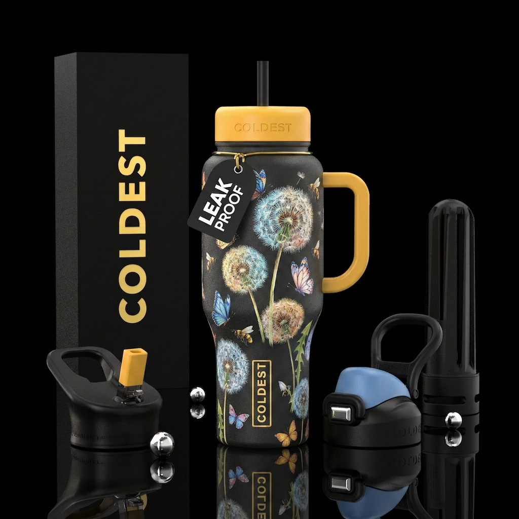 Dandelion s butterflies and fees water bottle design