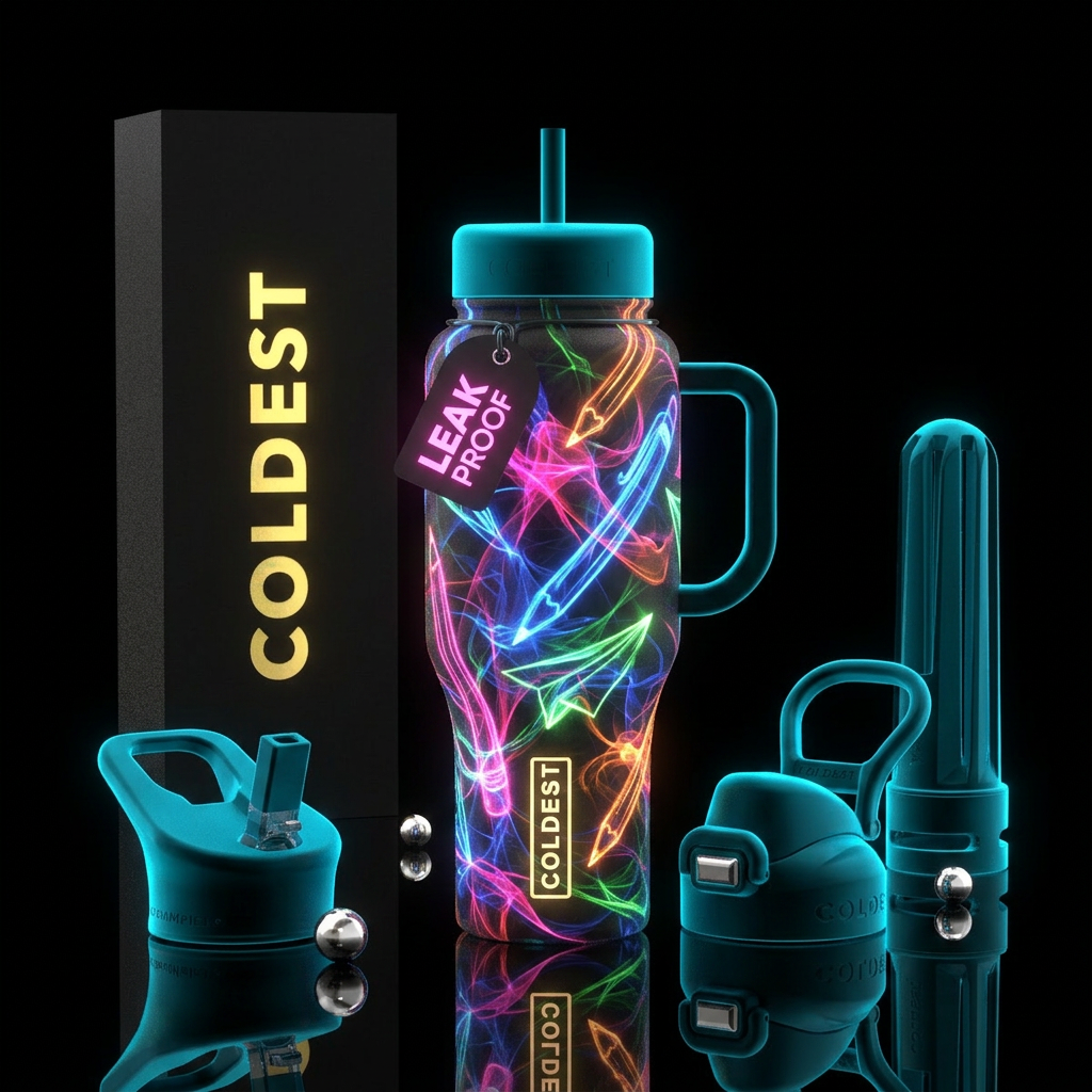 School supplies glowie water bottle design