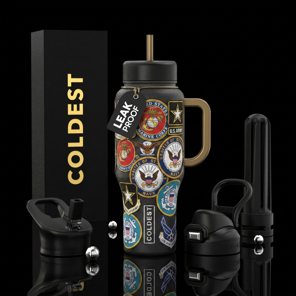 Marine Army Navy Coastgaurd patches water bottle design