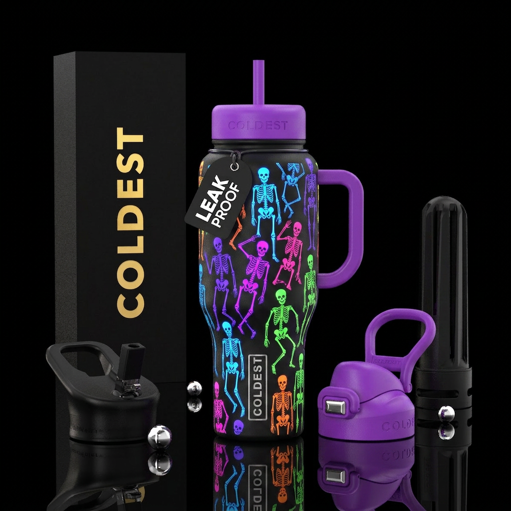 Colorful glowie Skeleton s water bottle design
