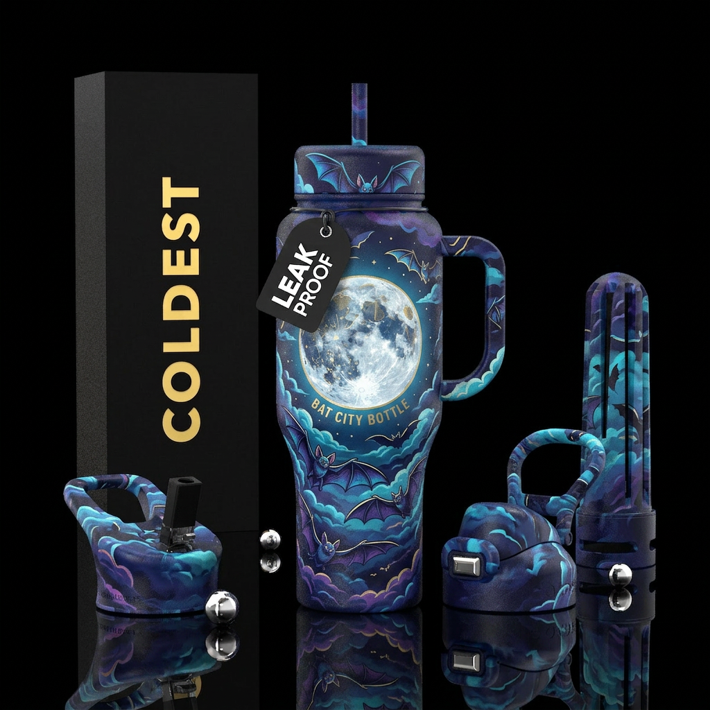 Bats with moon at thigh light water bottle design