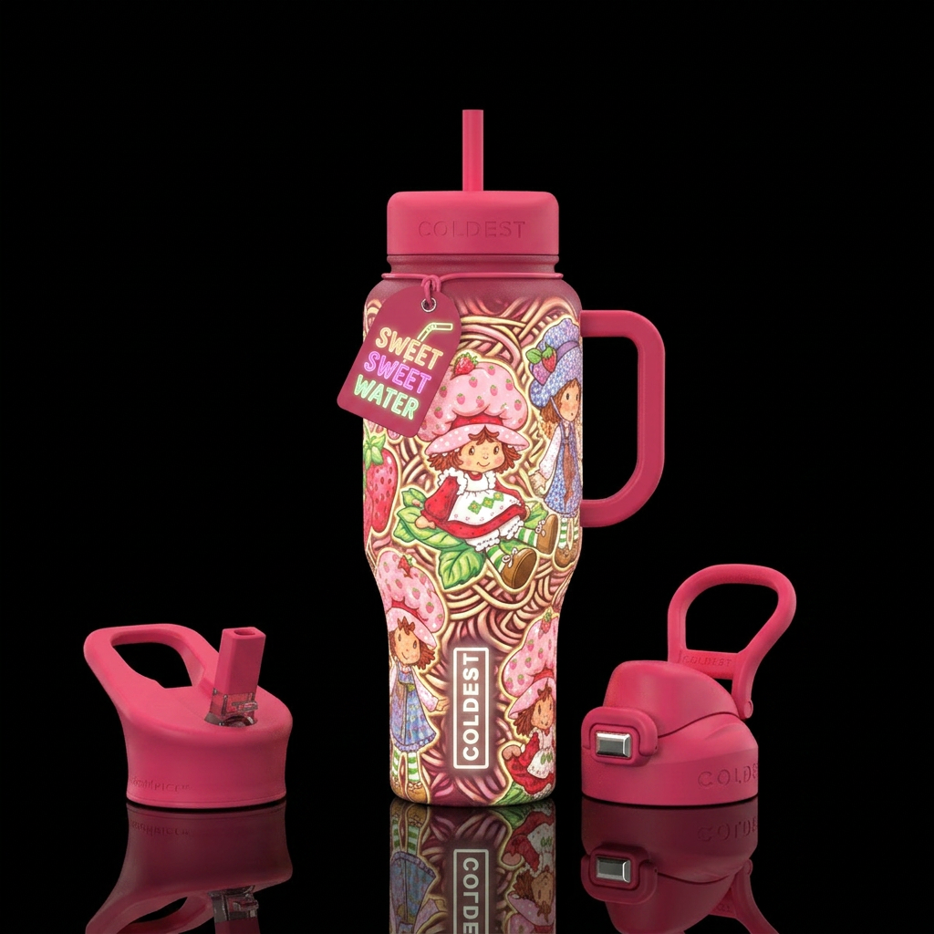 Strawberry shortcake & Hollie Hobbie glowie water bottle design