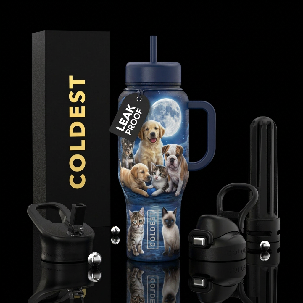 Puppies , Kittens in the moonlight water bottle design