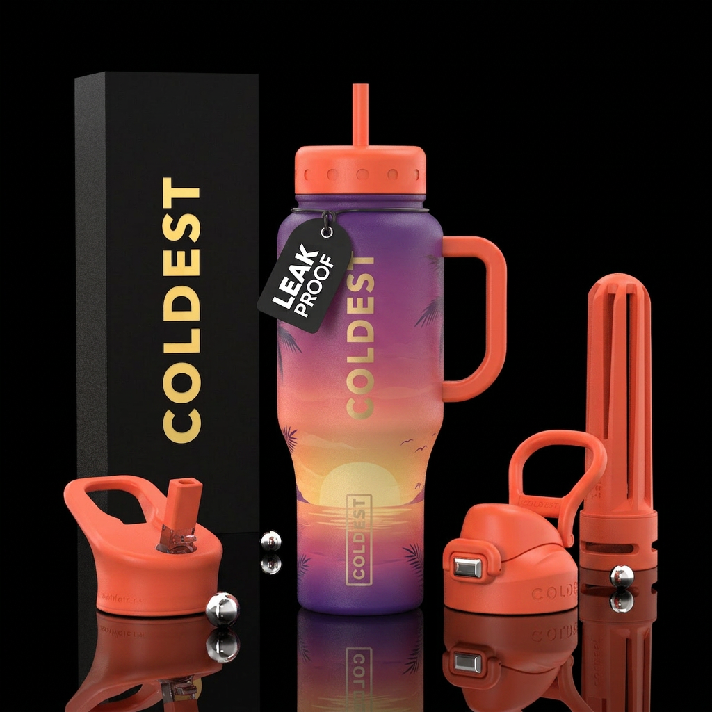 Sunrise over the beach glowie water bottle design
