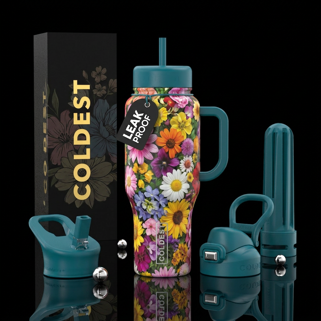Assorted flowers water bottle design