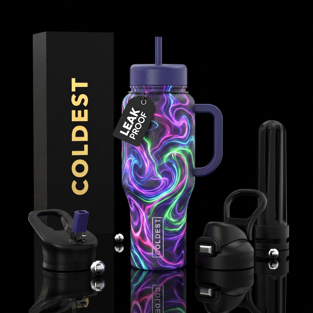 Swirls of color glowing water bottle design