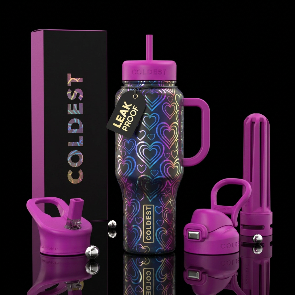 Foil glowie hear out lines multi color water bottle design