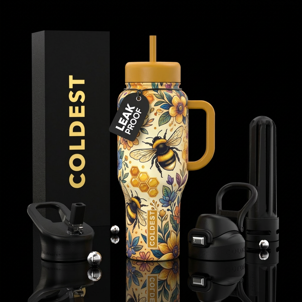 Bumble bee floral water bottle design